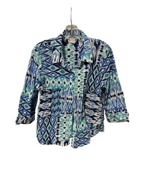 Allison Daley Blue Green Printed Button Down Shirt
